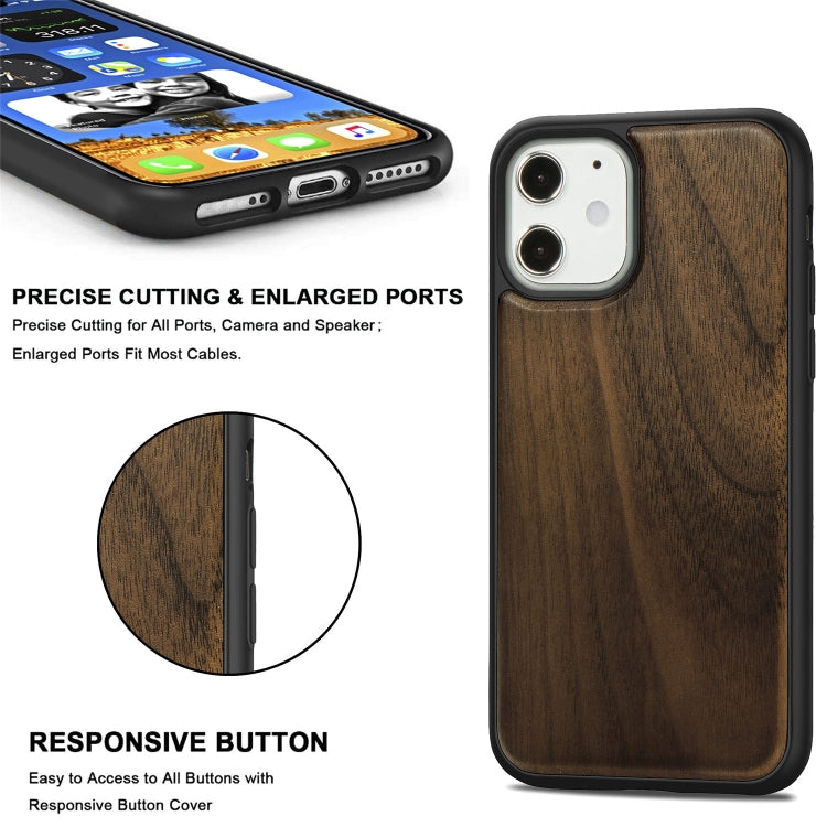 For iPhone 12 mini Wood Veneer + TPU Shockproof Case
