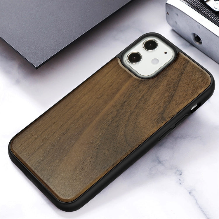 For iPhone 12 mini Wood Veneer + TPU Shockproof Case