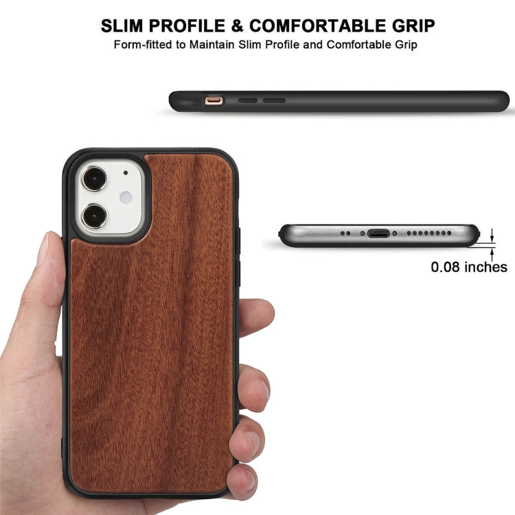 For iPhone 12 mini Wood Veneer + TPU Shockproof Case