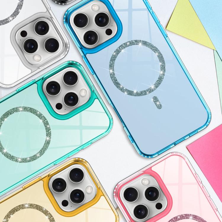 For iPhone 15 Pro Transparent MagSafe Glitter Powder Acrylic Phone Case