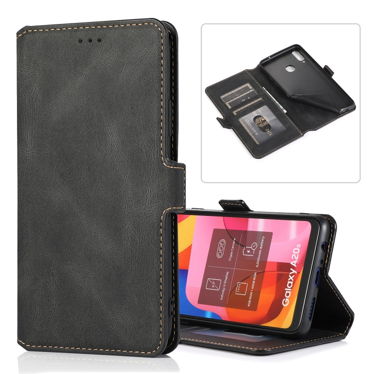 For Samsung Galaxy A20s Retro Magnetic Closing Clasp Horizontal Flip Leather Case with Holder & Card Slots & Photo Frame & Wallet