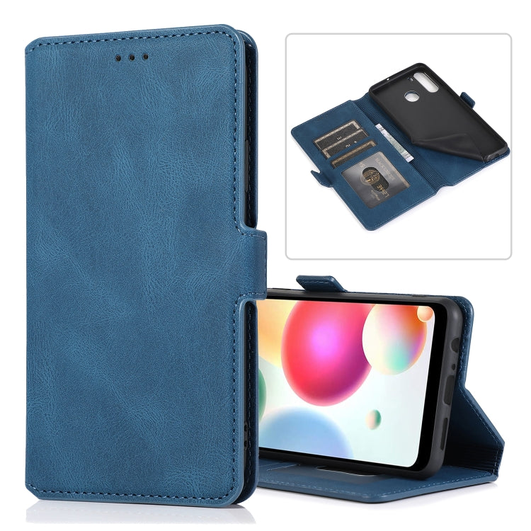 For Samsung Galaxy A21 Retro Magnetic Closing Clasp Horizontal Flip Leather Case with Holder & Card Slots & Photo Frame & Wallet