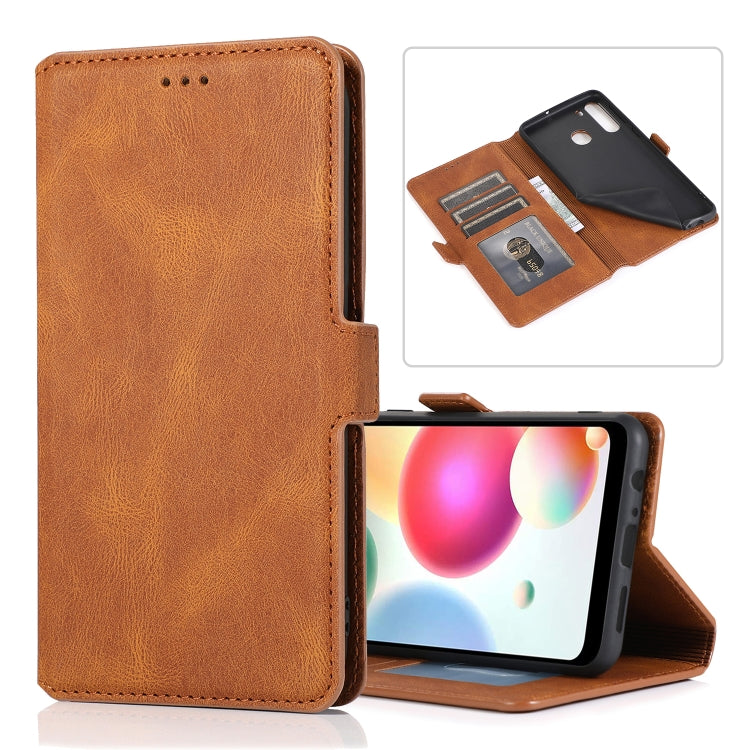 For Samsung Galaxy A21 Retro Magnetic Closing Clasp Horizontal Flip Leather Case with Holder & Card Slots & Photo Frame & Wallet