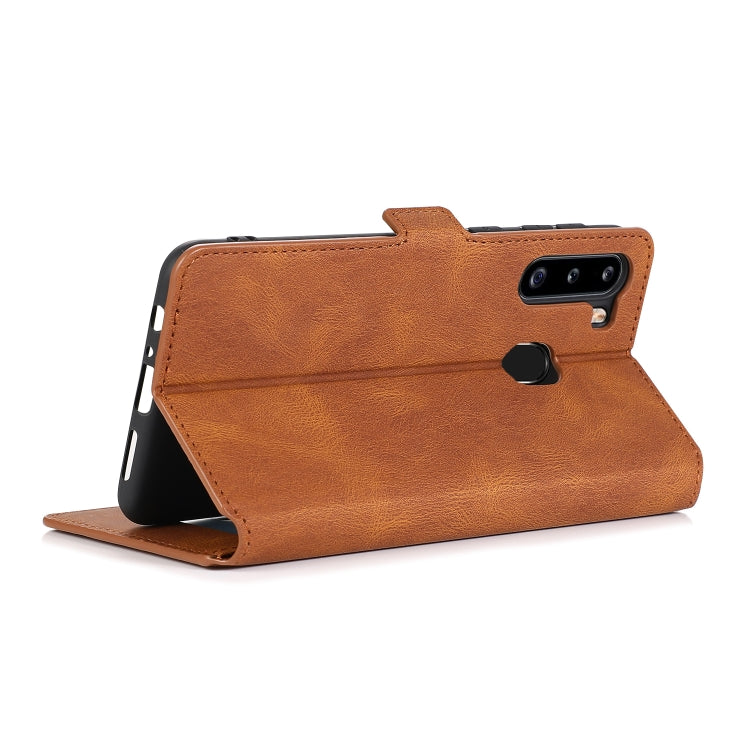 For Samsung Galaxy A21 Retro Magnetic Closing Clasp Horizontal Flip Leather Case with Holder & Card Slots & Photo Frame & Wallet