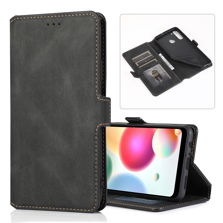 For Samsung Galaxy A21 Retro Magnetic Closing Clasp Horizontal Flip Leather Case with Holder & Card Slots & Photo Frame & Wallet