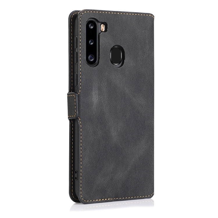 For Samsung Galaxy A21 Retro Magnetic Closing Clasp Horizontal Flip Leather Case with Holder & Card Slots & Photo Frame & Wallet