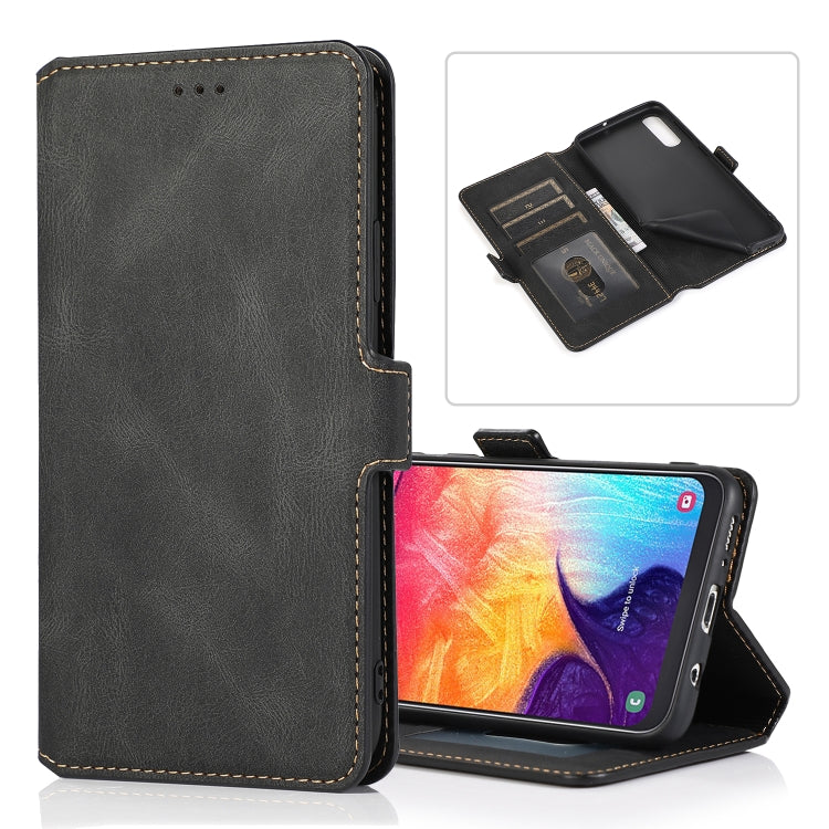 For Samsung Galaxy A50 Retro Magnetic Closing Clasp Horizontal Flip Leather Case with Holder & Card Slots & Photo Frame & Wallet