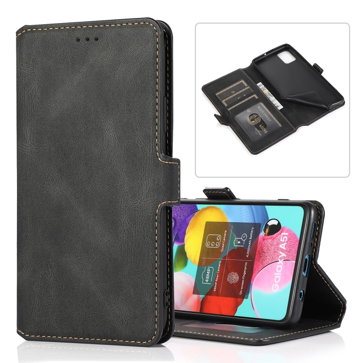 For Samsung Galaxy A51 Retro Magnetic Closing Clasp Horizontal Flip Leather Case with Holder & Card Slots & Photo Frame & Wallet