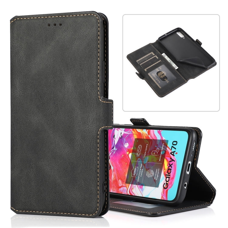 For Samsung Galaxy A70 Retro Magnetic Closing Clasp Horizontal Flip Leather Case with Holder & Card Slots & Photo Frame & Wallet