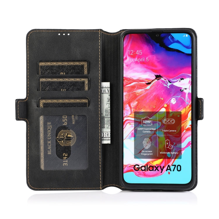 For Samsung Galaxy A70 Retro Magnetic Closing Clasp Horizontal Flip Leather Case with Holder & Card Slots & Photo Frame & Wallet