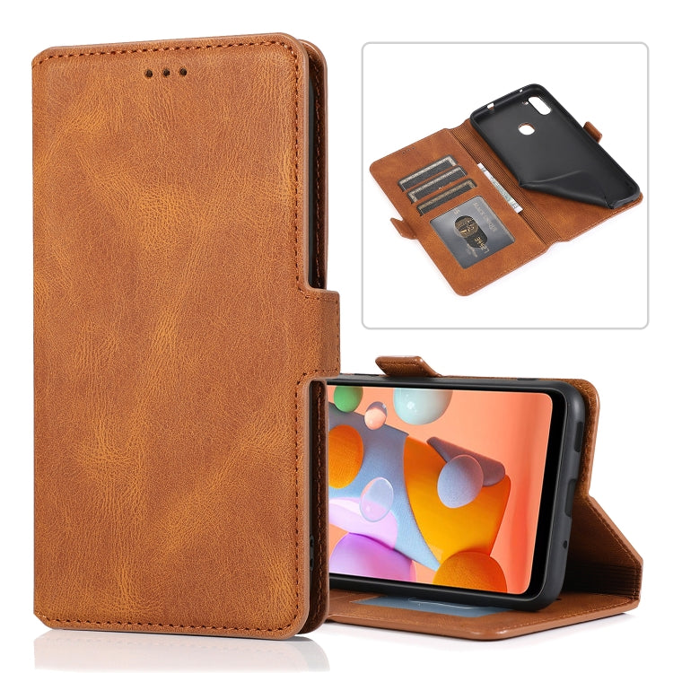 For Samsung Galaxy A11 Retro Magnetic Closing Clasp Horizontal Flip Leather Case with Holder & Card Slots & Photo Frame & Wallet