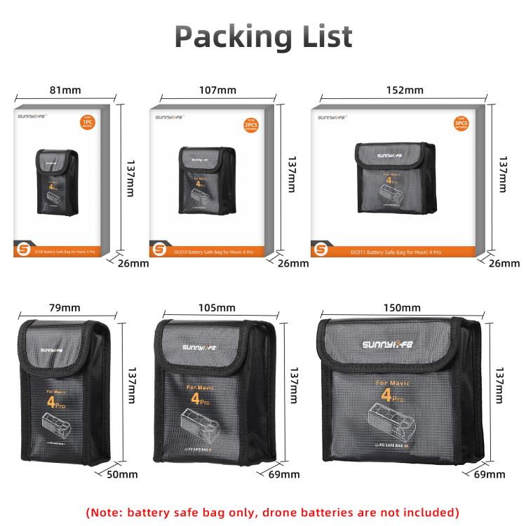 For DJI Mavic 4 Pro Sunnylife Battery Explosion-proof Safe Bag Protective Li-Po Safe Bag