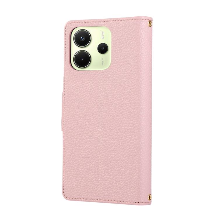 For Redmi Note 14 4G 164.8mm Round Buckle Zipper Wallet Leather Phone Case with Crossbody Strap