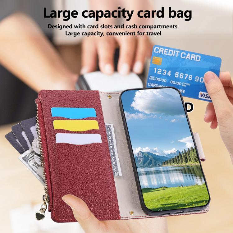 For Redmi Note 13 Pro+ Round Buckle Zipper Wallet Leather Phone Case with Crossbody Strap