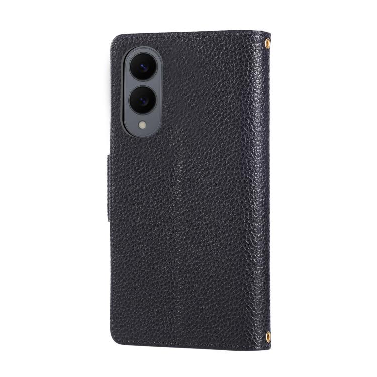 For Samsung Galaxy S25 Edge 5G Round Buckle Zipper Wallet Leather Phone Case with Crossbody Strap