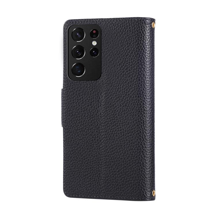 For Samsung Galaxy S21 Ultra 5G Round Buckle Zipper Wallet Leather Phone Case with Crossbody Strap