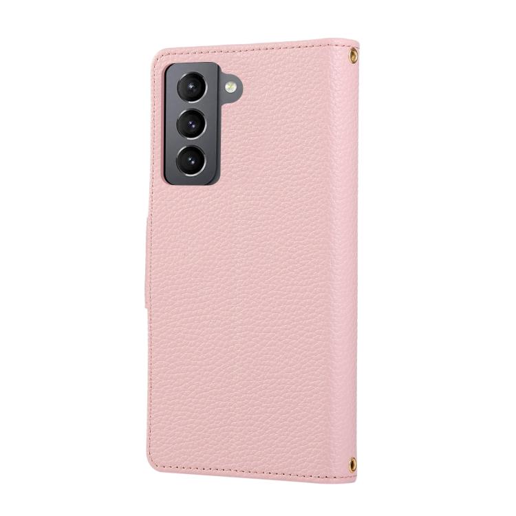 For Samsung Galaxy S21 FE 5G Round Buckle Zipper Wallet Leather Phone Case with Crossbody Strap
