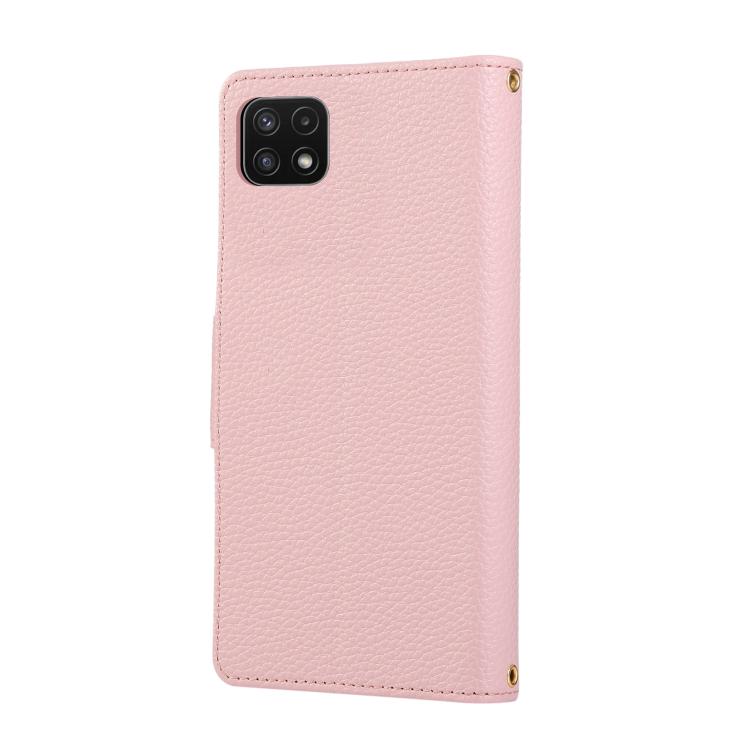 For Samsung Galaxy A22 5G Round Buckle Zipper Wallet Leather Phone Case with Crossbody Strap