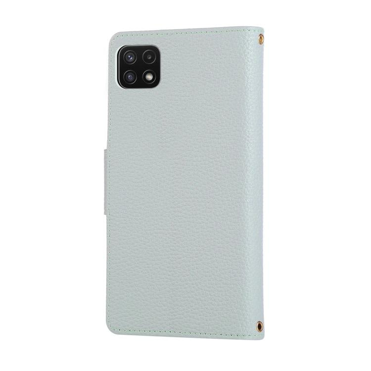 For Samsung Galaxy A22 5G Round Buckle Zipper Wallet Leather Phone Case with Crossbody Strap