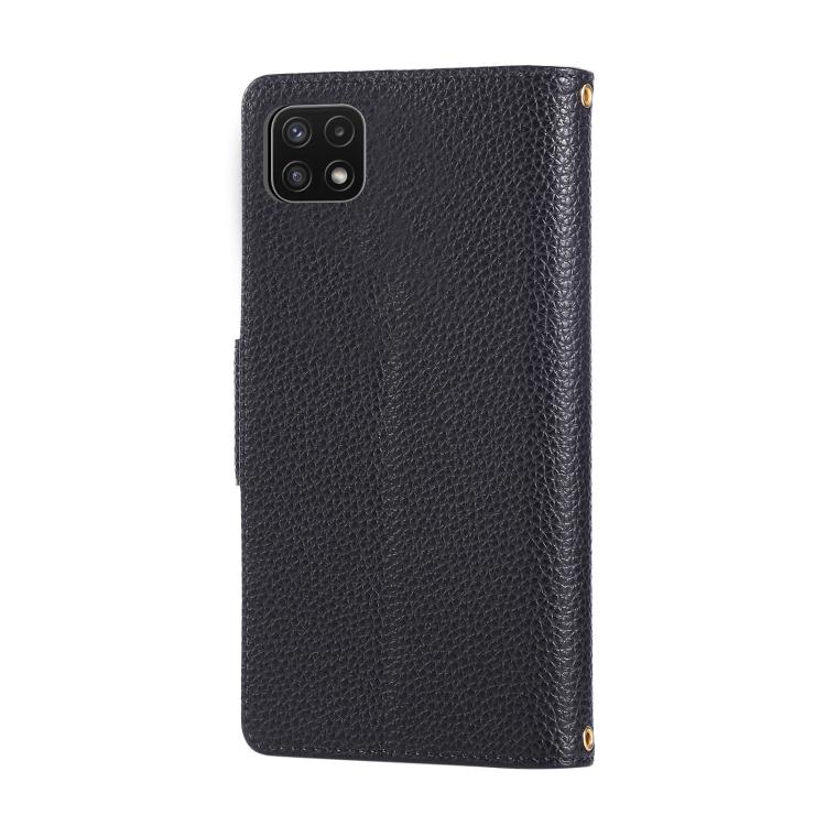 For Samsung Galaxy A22 5G Round Buckle Zipper Wallet Leather Phone Case with Crossbody Strap