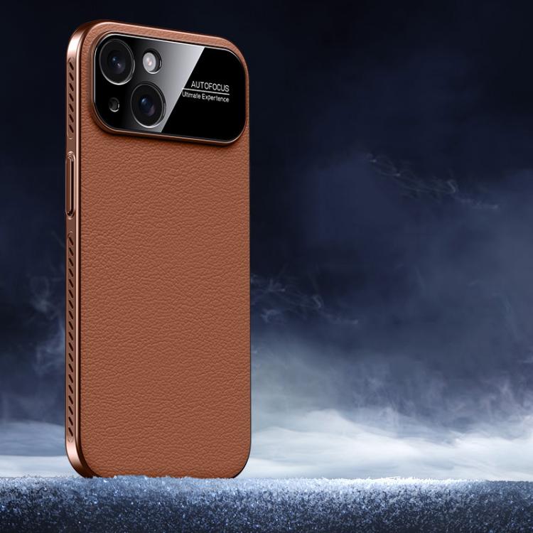 For iPhone 15 Soft Armor Cooling Plain Leather Hybrid PC Phone Case