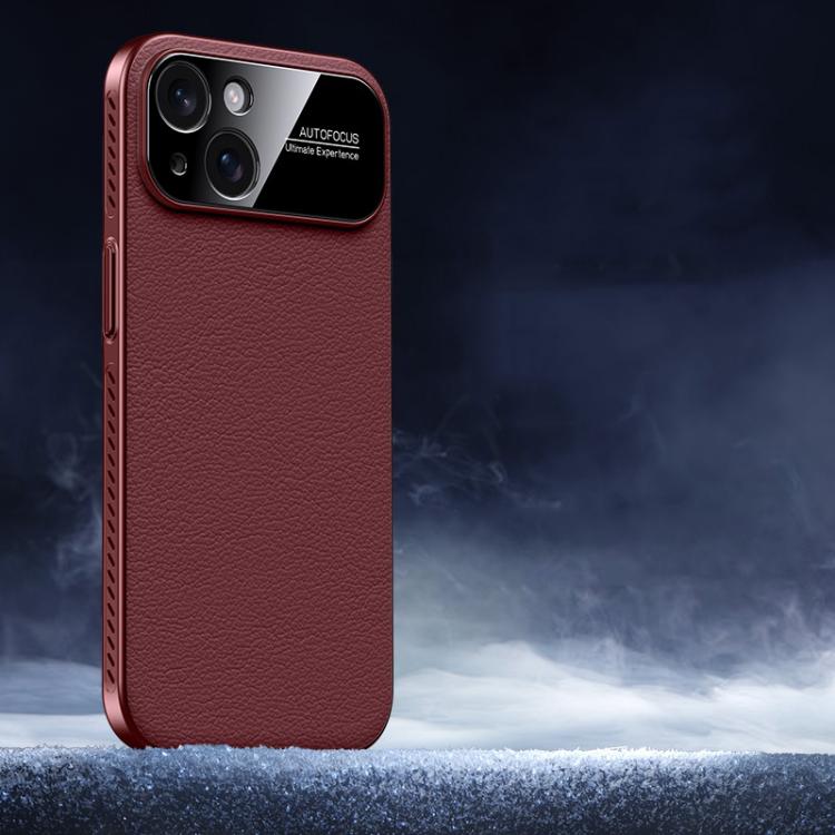 For iPhone 15 Soft Armor Cooling Plain Leather Hybrid PC Phone Case