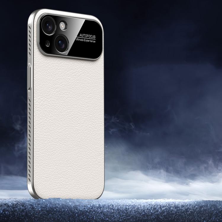 For iPhone 15 Soft Armor Cooling Plain Leather Hybrid PC Phone Case