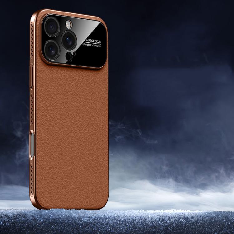 For iPhone 16 Pro Max Soft Armor Cooling Plain Leather Hybrid PC Phone Case
