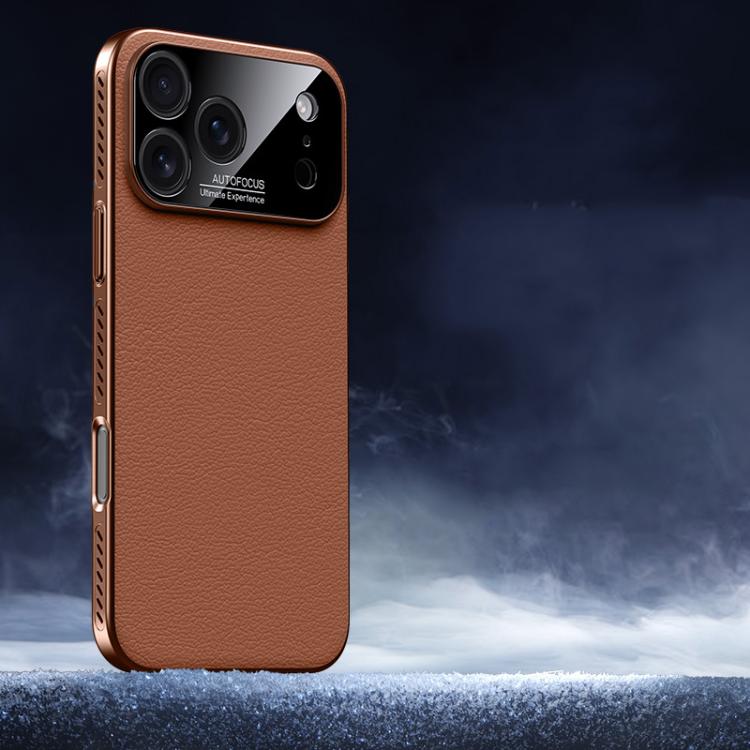 For iPhone 17 Pro Soft Armor Cooling Plain Leather Hybrid PC Phone Case