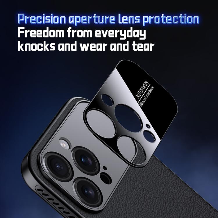 For iPhone 16 Pro Max Soft Armor Cooling Plain Leather Hybrid PC Phone Case