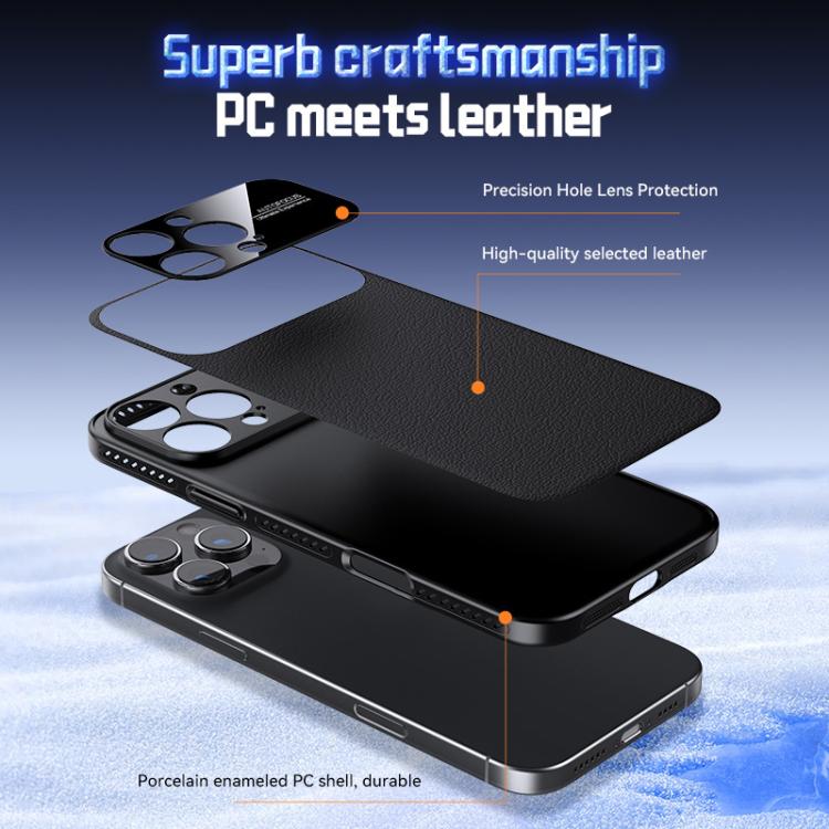 For iPhone 15 Pro Max Soft Armor Cooling Plain Leather Hybrid PC Phone Case