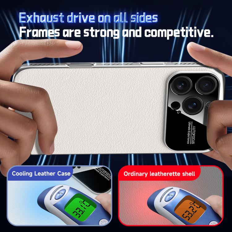 For iPhone 15 Pro Max Soft Armor Cooling Plain Leather Hybrid PC Phone Case