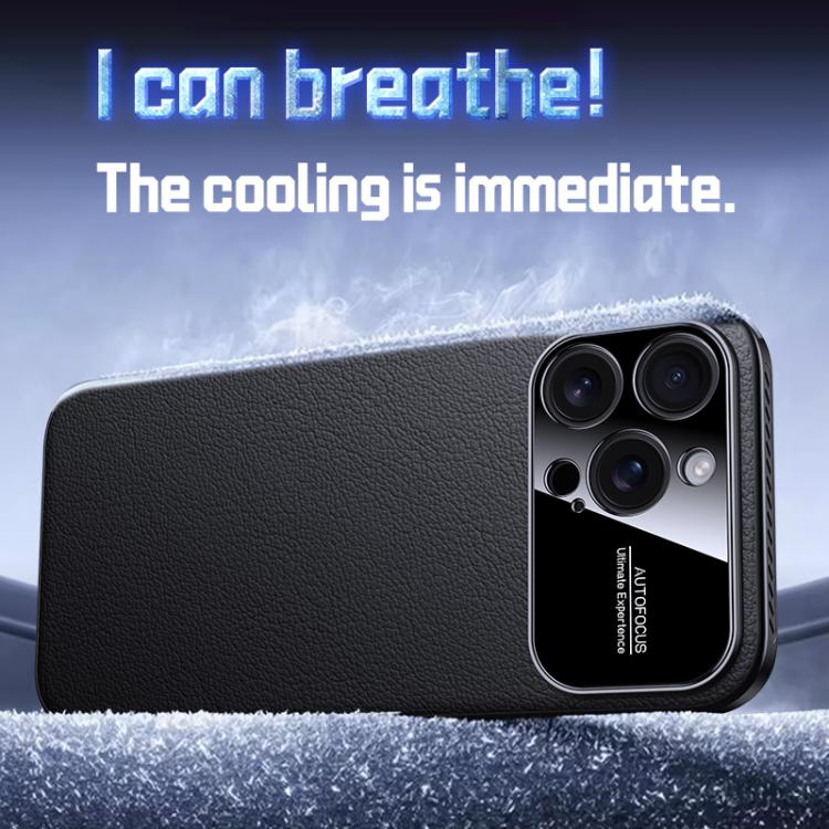 For iPhone 15 Pro Max Soft Armor Cooling Plain Leather Hybrid PC Phone Case