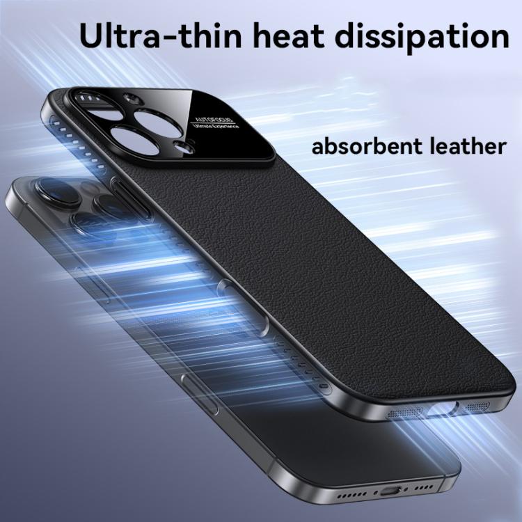 For iPhone 15 Pro Max Soft Armor Cooling Plain Leather Hybrid PC Phone Case