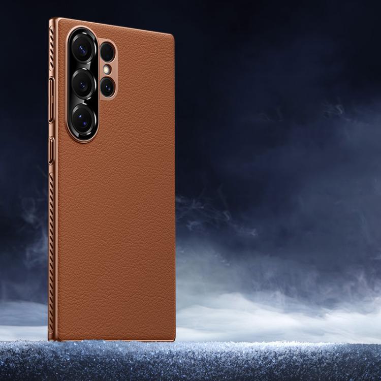 For Samsung Galaxy S25 Ultra 5G Soft Armor Cooling Plain Leather Hybrid PC Phone Case