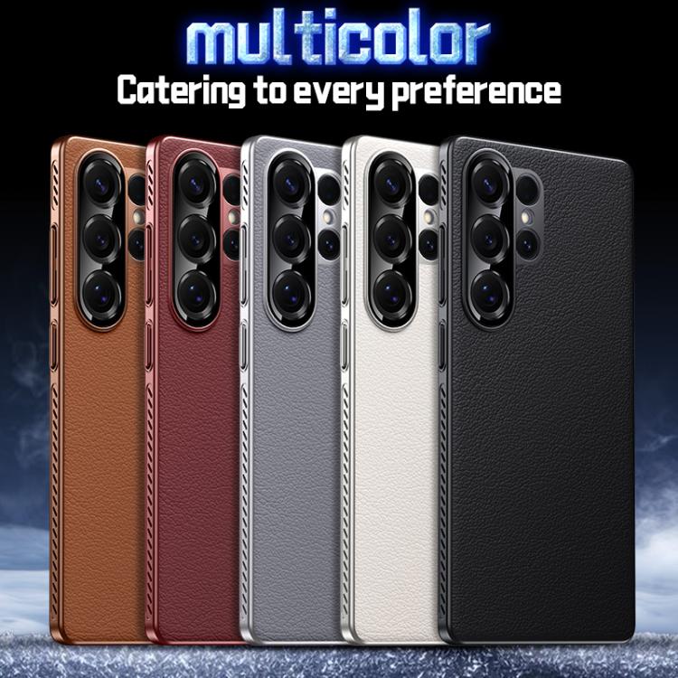 For Samsung Galaxy S25 Ultra 5G Soft Armor Cooling Plain Leather Hybrid PC Phone Case