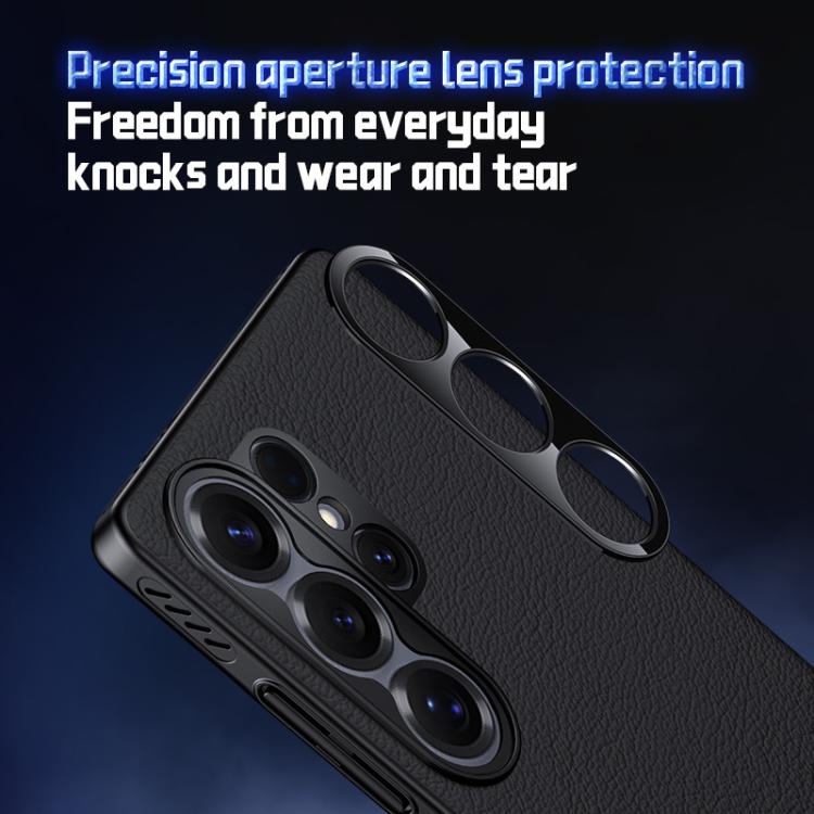 For Samsung Galaxy S25 Ultra 5G Soft Armor Cooling Plain Leather Hybrid PC Phone Case