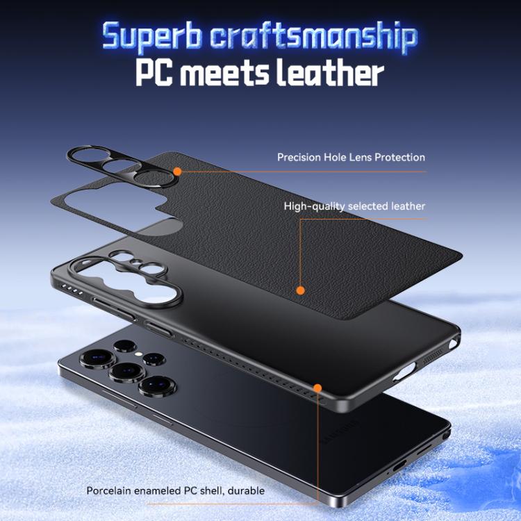 For Samsung Galaxy S25 Ultra 5G Soft Armor Cooling Plain Leather Hybrid PC Phone Case