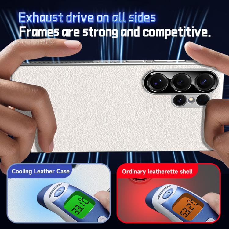 For Samsung Galaxy S25 Ultra 5G Soft Armor Cooling Plain Leather Hybrid PC Phone Case