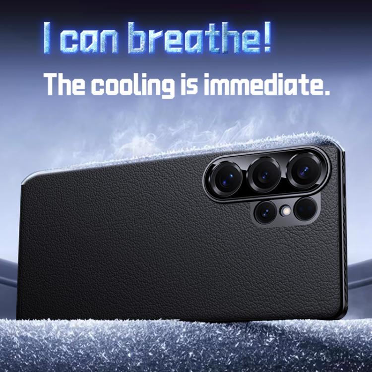 For Samsung Galaxy S25 Ultra 5G Soft Armor Cooling Plain Leather Hybrid PC Phone Case