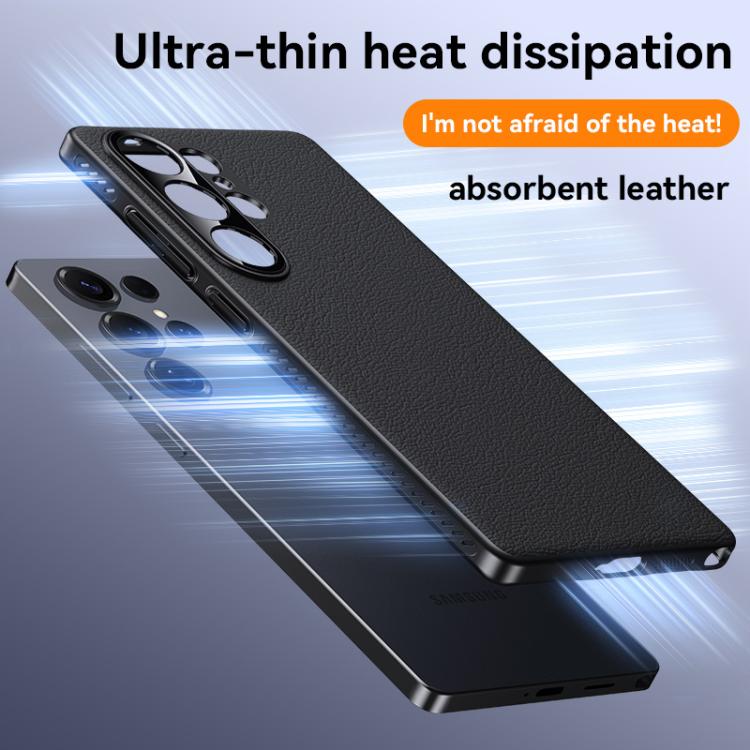 For Samsung Galaxy S25 Ultra 5G Soft Armor Cooling Plain Leather Hybrid PC Phone Case
