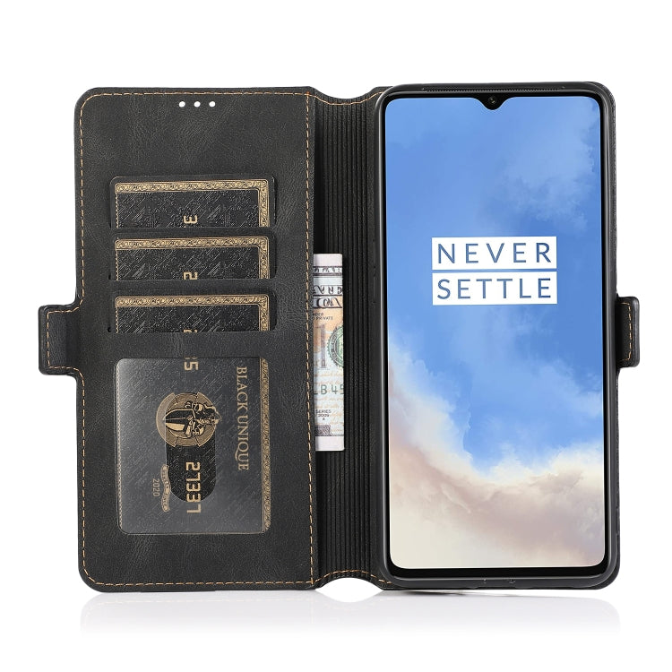 For OnePlus 7T Retro Magnetic Closing Clasp Horizontal Flip Leather Case with Holder & Card Slots & Photo Frame & Wallet