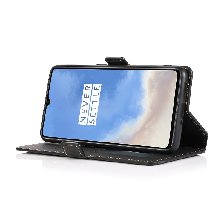 For OnePlus 7T Retro Magnetic Closing Clasp Horizontal Flip Leather Case with Holder & Card Slots & Photo Frame & Wallet