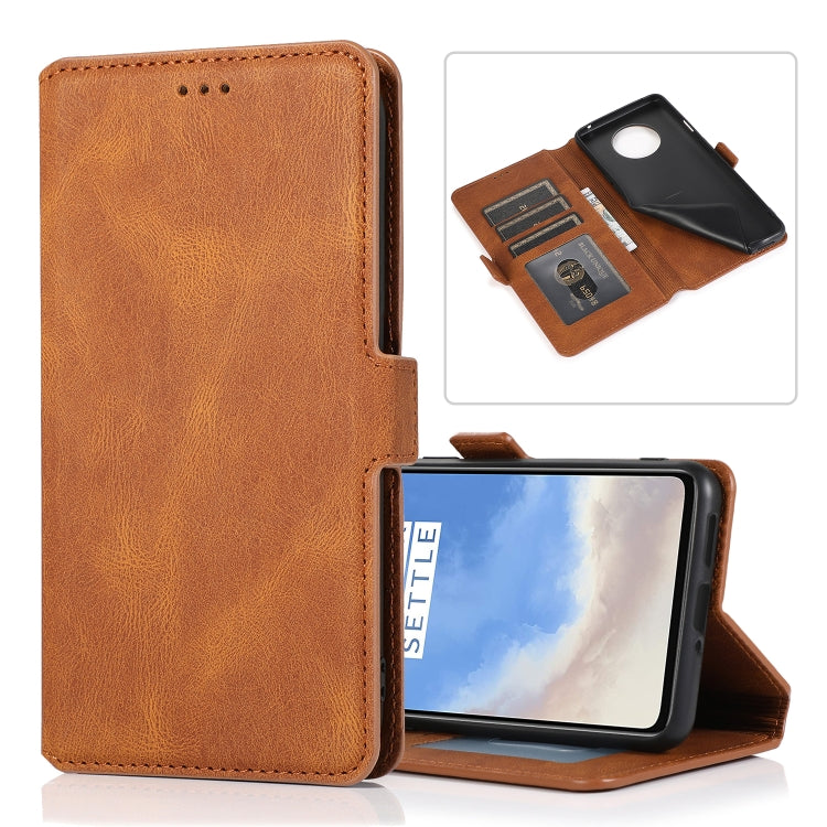 For OnePlus 7T Retro Magnetic Closing Clasp Horizontal Flip Leather Case with Holder & Card Slots & Photo Frame & Wallet