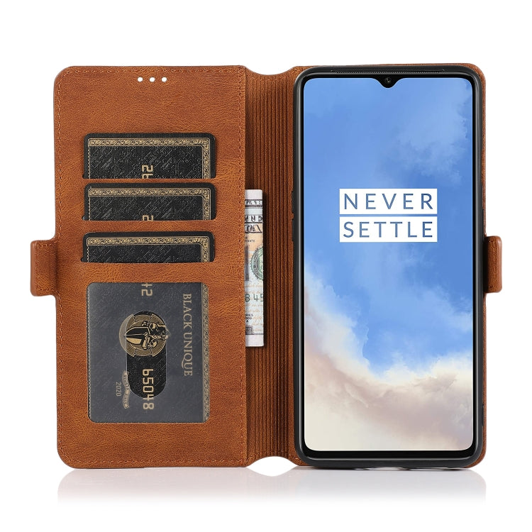 For OnePlus 7T Retro Magnetic Closing Clasp Horizontal Flip Leather Case with Holder & Card Slots & Photo Frame & Wallet