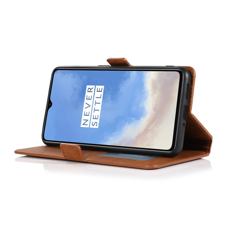For OnePlus 7T Retro Magnetic Closing Clasp Horizontal Flip Leather Case with Holder & Card Slots & Photo Frame & Wallet