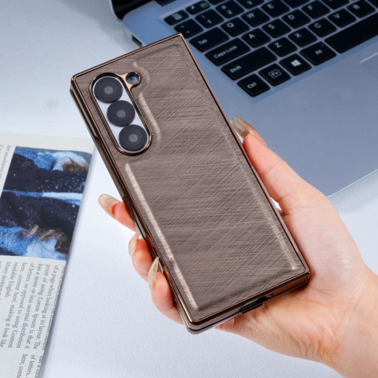 For Samsung Galaxy Z Fold5 Bamboo Fiber Texture + Flannel Phone Case with Tempered Film