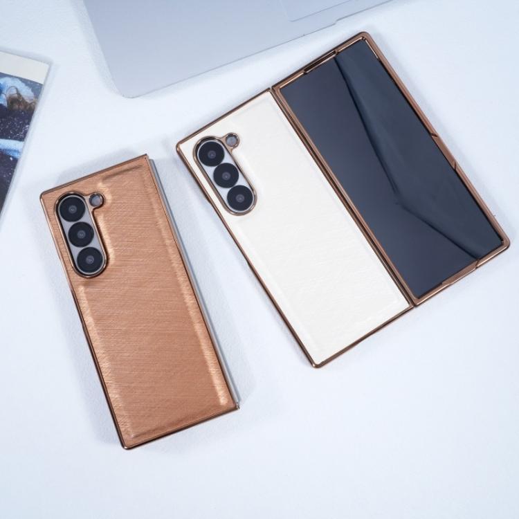 For Samsung Galaxy Z Fold5 Bamboo Fiber Texture + Flannel Phone Case with Tempered Film