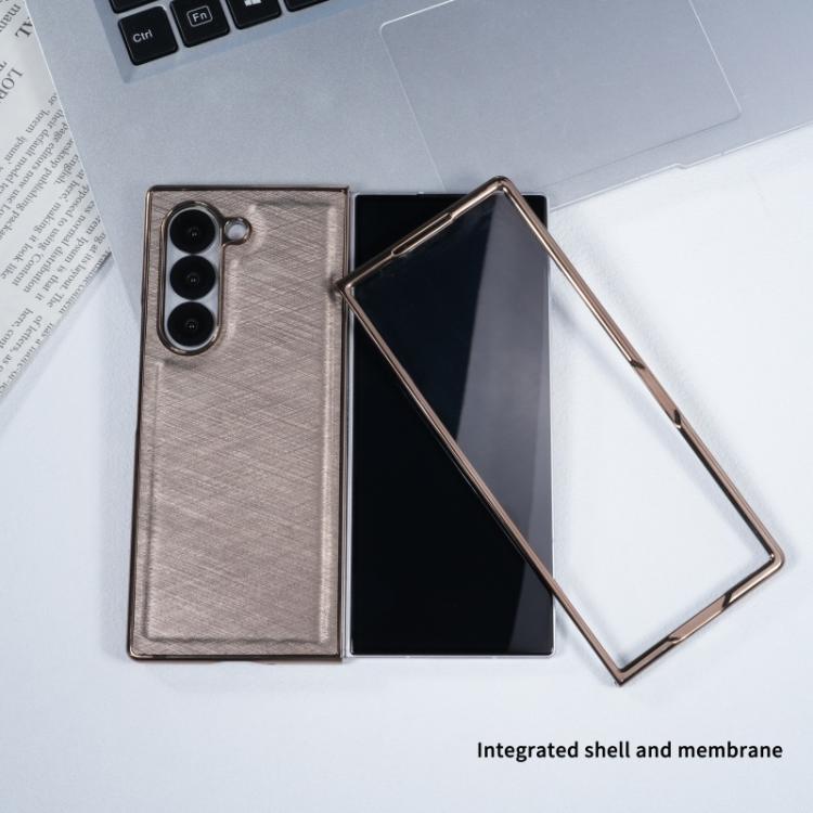 For Samsung Galaxy Z Fold5 Bamboo Fiber Texture + Flannel Phone Case with Tempered Film
