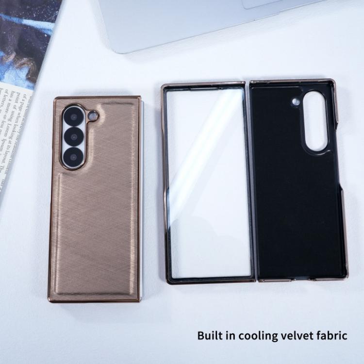 For Samsung Galaxy Z Fold4 Bamboo Fiber Texture + Flannel Phone Case with Tempered Film